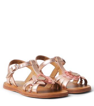 Sandalen Plagette Alto aus Metallic-Leder | Pom d'Api