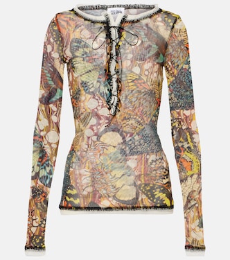 Printed lace-trimmed mesh top | Jean Paul Gaultier