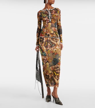 Printed lace-trimmed mesh top | Jean Paul Gaultier