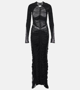 فستان سهرة بكشكشة من الشبك بظهر مفتوح | Mugler