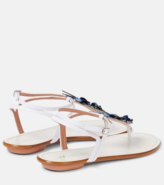 Papillon leather-trimmed canvas sandals | Aquazzura