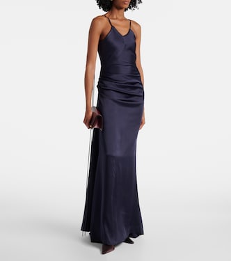 Vestido largo de satén con encaje | Victoria Beckham