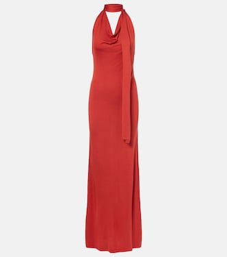 Scarf-detail silk-blend jersey gown | Aya Muse