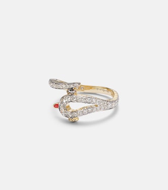 Ring Python aus 9kt Gelbgold (375/1000) mit Emaille und Diamanten | Yvonne Léon