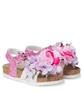 Floral-appliqué glitter sandals | Monnalisa