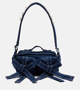 Beaded bow-detail denim shoulder bag | Simone Rocha