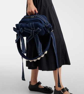 Beaded bow-detail denim shoulder bag | Simone Rocha