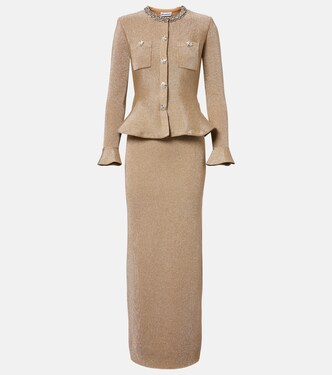 Crystal-embellished peplum lamé maxi dress | Self-Portrait