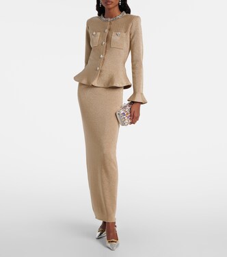 Crystal-embellished peplum lamé maxi dress | Self-Portrait