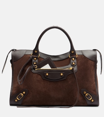 Le City Medium leather-trimmed suede tote bag | Balenciaga