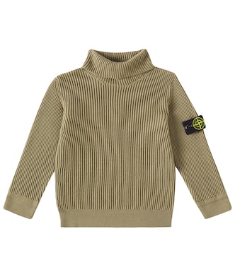 Compass ribbed-knit wool turtleneck sweater | Stone Island Junior