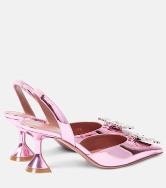 Pumps slingback Begum Sling 70 in pelle metallizzata con cristalli | Amina Muaddi