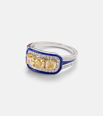 Anello per mignolo Trio Cushion in oro bianco 18kt con diamanti | Kamyen