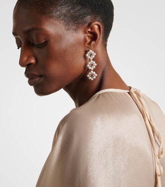 Cluster Drop 14kt gold drop earrings with diamonds and pearls | Mateo