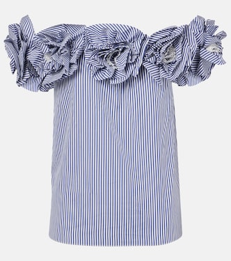Top in cotone a righe con applicazioni floreali | Carolina Herrera