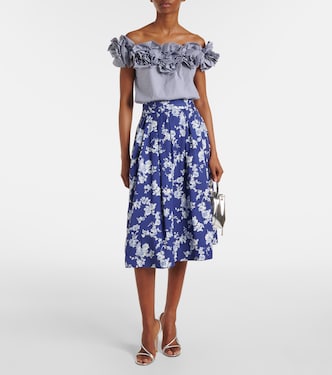 Top in cotone a righe con applicazioni floreali | Carolina Herrera