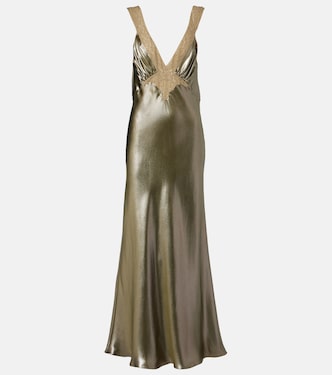 Lace-trimmed silk charmeuse slip dress | Saint Laurent
