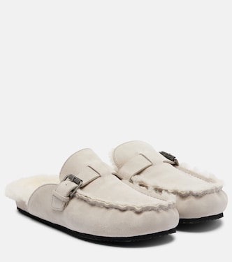 Slippers aus Veloursleder mit Shearling | Brunello Cucinelli