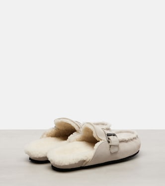 Slippers aus Veloursleder mit Shearling | Brunello Cucinelli