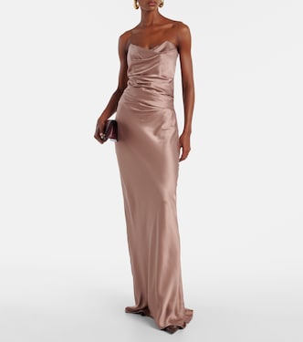 Ruched strapless silk satin corset dress | The Sei