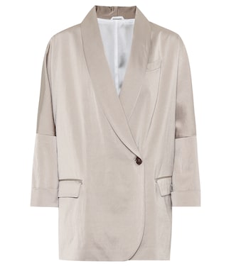 Blazer en satin de coton mélangé | Brunello Cucinelli