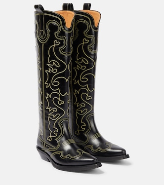 Botas cowboy de piel bordadas | Ganni