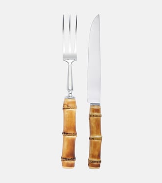 Bamboo and stainless steel carving set | Lorenzi Milano