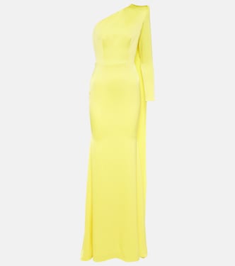 Caped one-shoulder satin gown | Alex Perry