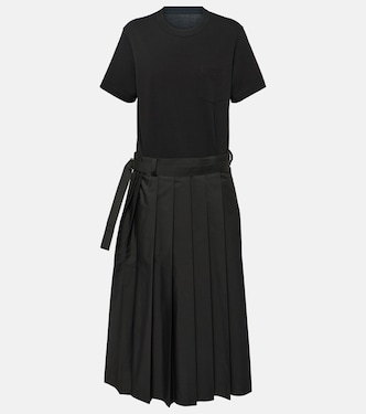Pleated cotton poplin midi dress | Sacai