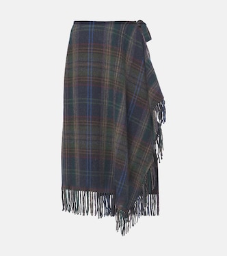 Fringed plaid wool-blend wrap skirt | Polo Ralph Lauren