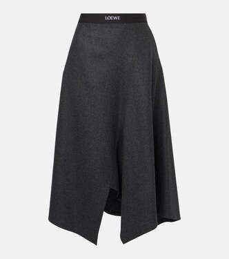 Asymmetric wool and cashmere midi skirt | Loewe