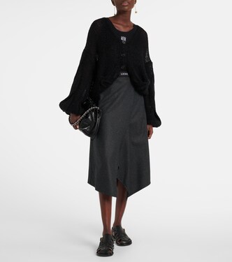 Jupe midi asymétrique en laine et cachemire | Loewe