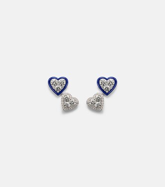 Ohrringe Heart aus 18kt Weißgold mit Emaille und Diamanten | Kamyen