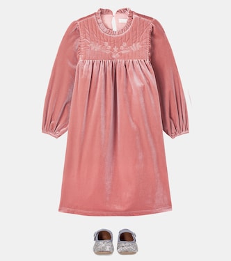 Domitilla embroidered ruffled velvet dress | C'era Una Volta