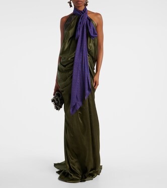 Printed halterneck open-back silk satin gown | Dries Van Noten