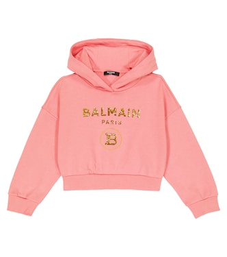 Logo sequined cotton hoodie | Balmain Kids