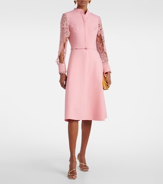 Robe midi en laine mélangée et dentelle | Oscar de la Renta