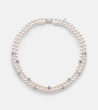 Halskette aus Akoyaperlen mit 18kt Weißgold und Saphiren | Mikimoto