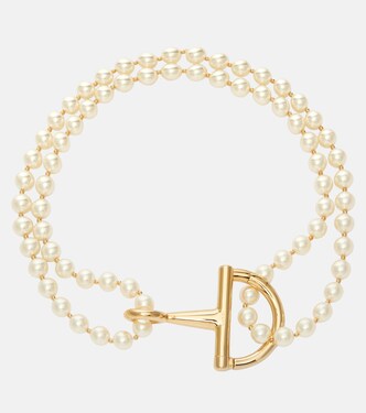 Half Horsebit faux pearl necklace | Gucci