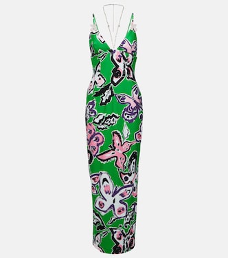 Halterneck embellished printed gown | Area