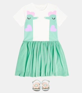 Bedrucktes Kleid aus Baumwolle mit Tüll | Stella McCartney Kids