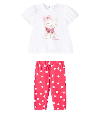 Baby polka-dot jersey shirt and pants set | Monnalisa