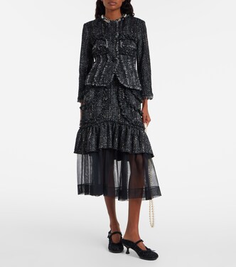 Tulle-trimmed high-rise tweed midi skirt | Simone Rocha