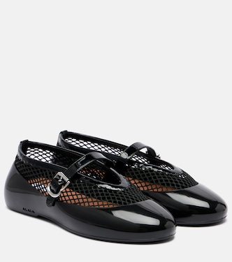 Leather-trimmed fishnet ballet flats | Alaïa