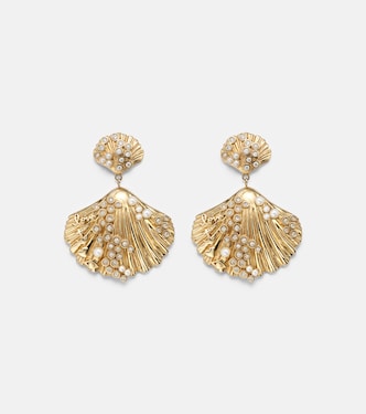Boucles d'oreilles Scallop Shell en or 14 kt (585/1000) avec perles et diamants | Sydney Evan
