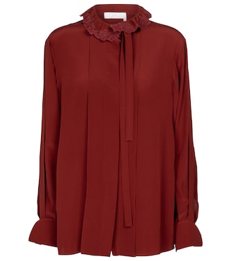 Embroidered tie-neck silk blouse | Chloé