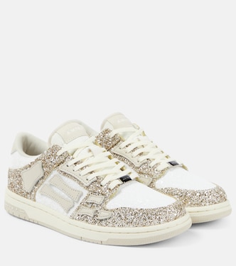 Skel Top glitter leather-trimmed sneakers | Amiri