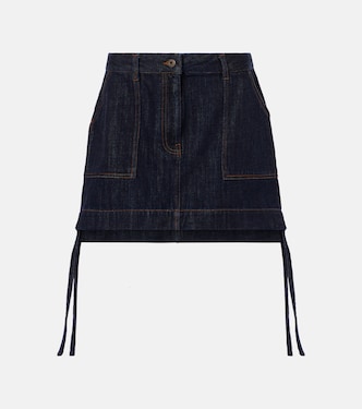 Minigonna Anagram di jeans con pelle | Loewe