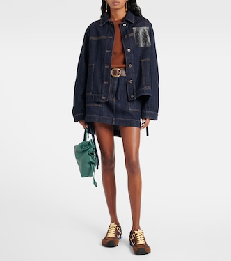 Mini-jupe Anagram en jean et cuir | Loewe