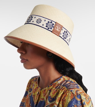 Antibes embroidered straw bucket hat | Valentino